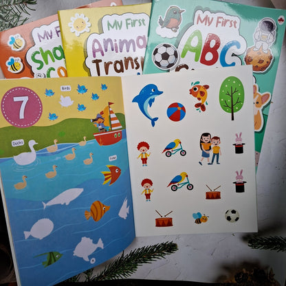 My First Sticker Books - Alphabet, Numbers, Shapes and Colours, Animals and Transport - We Are Turners